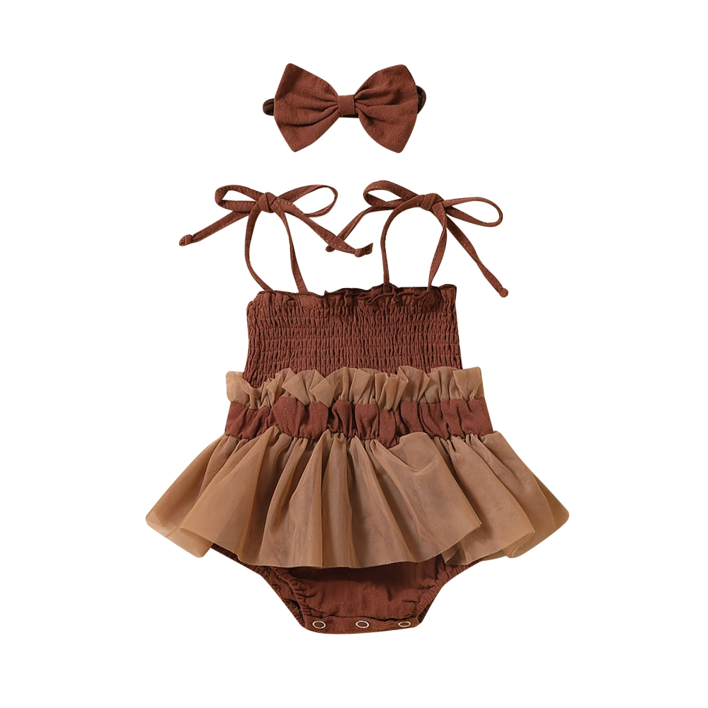 Baby Girl 2Pcs Summer Outfits, Strap Romper Dress with Headband Set