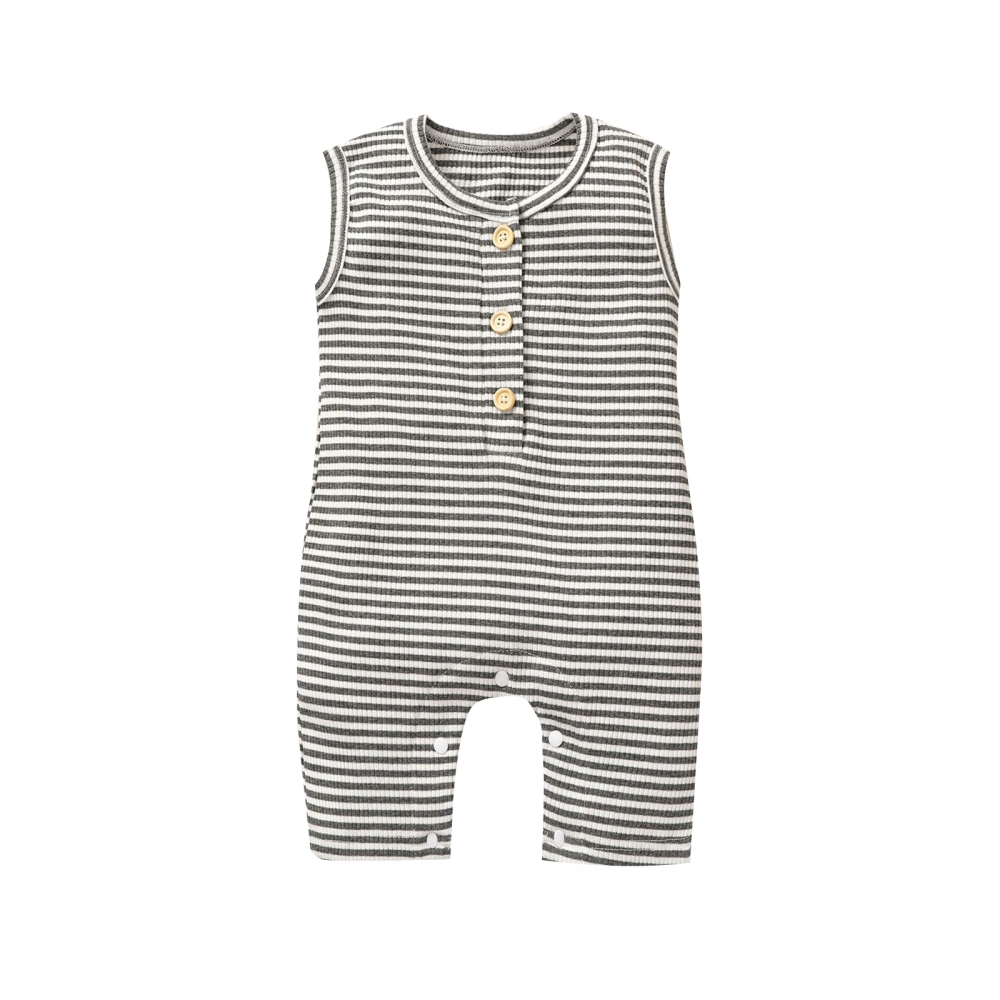 Baby Summer Romper, Sleeveless Plain/Stripe Ribbed O-Neck One-Piece