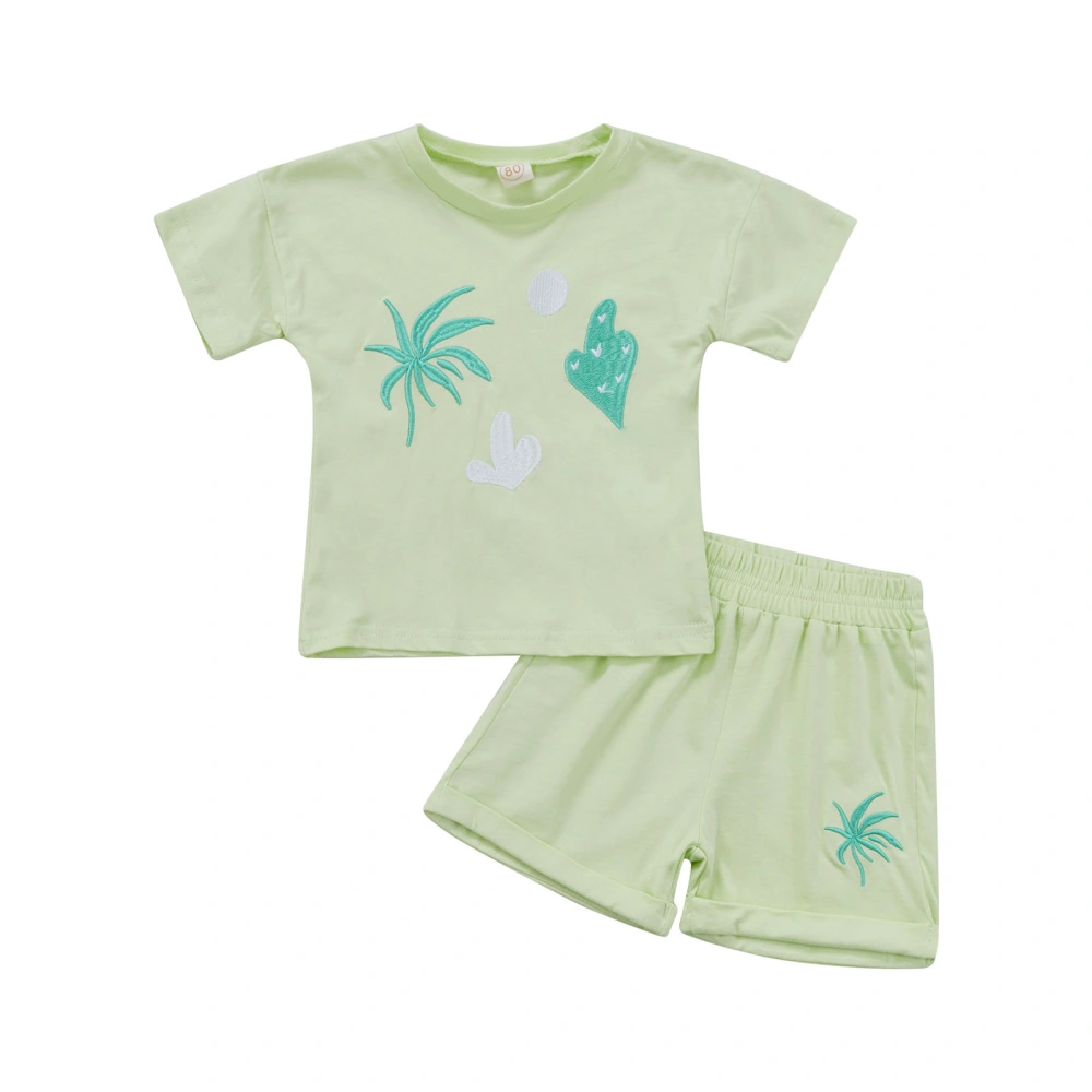 Toddler Kid Outfits Embroidery Patterns Short Sleeve T-shirt Shorts