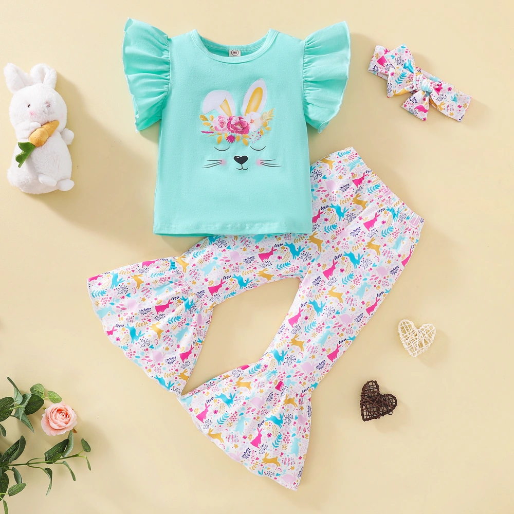 Girl Easter Clothes Set Bunny Tops Rainbow/Print Rabbit Pant Headband