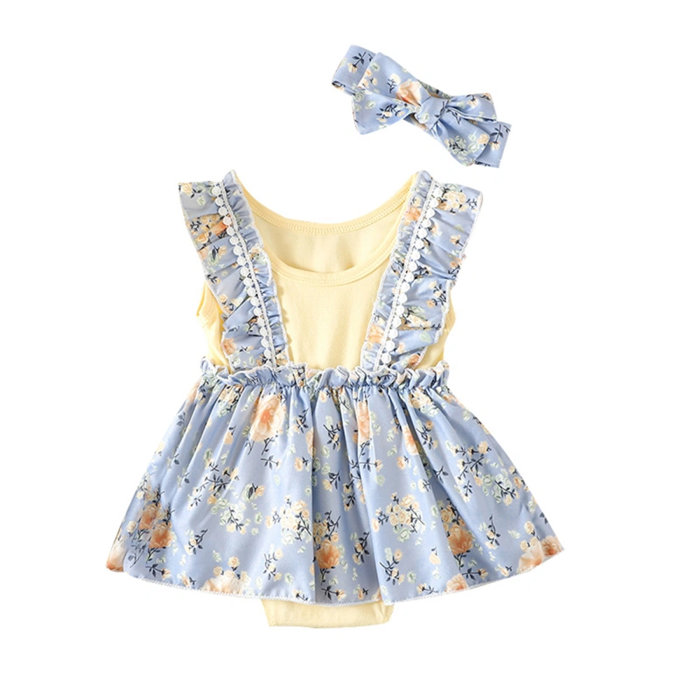 Infant Romper Dress Floral Print Patchwork Bodysuits with Headband