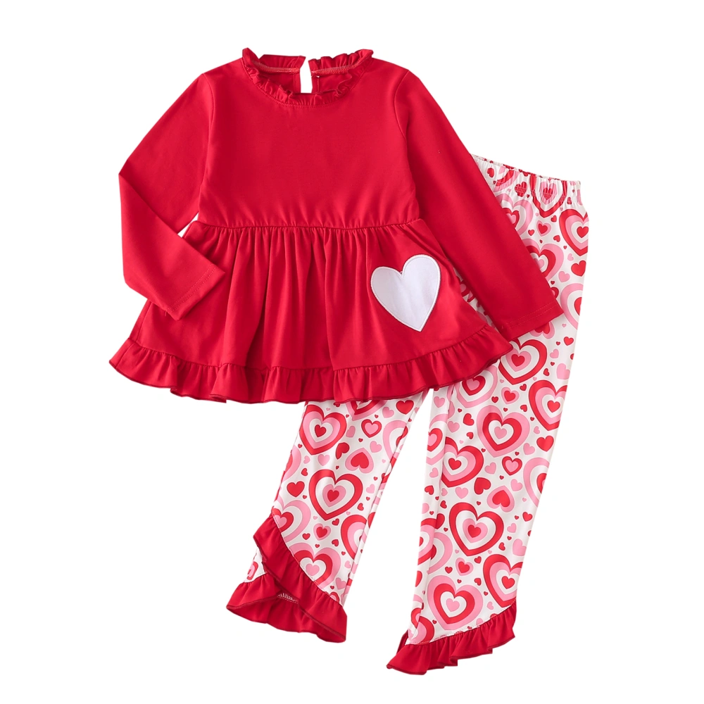 Kids Girls Festival Clothing Set, Hearts O-Neck Pullover + Trousers