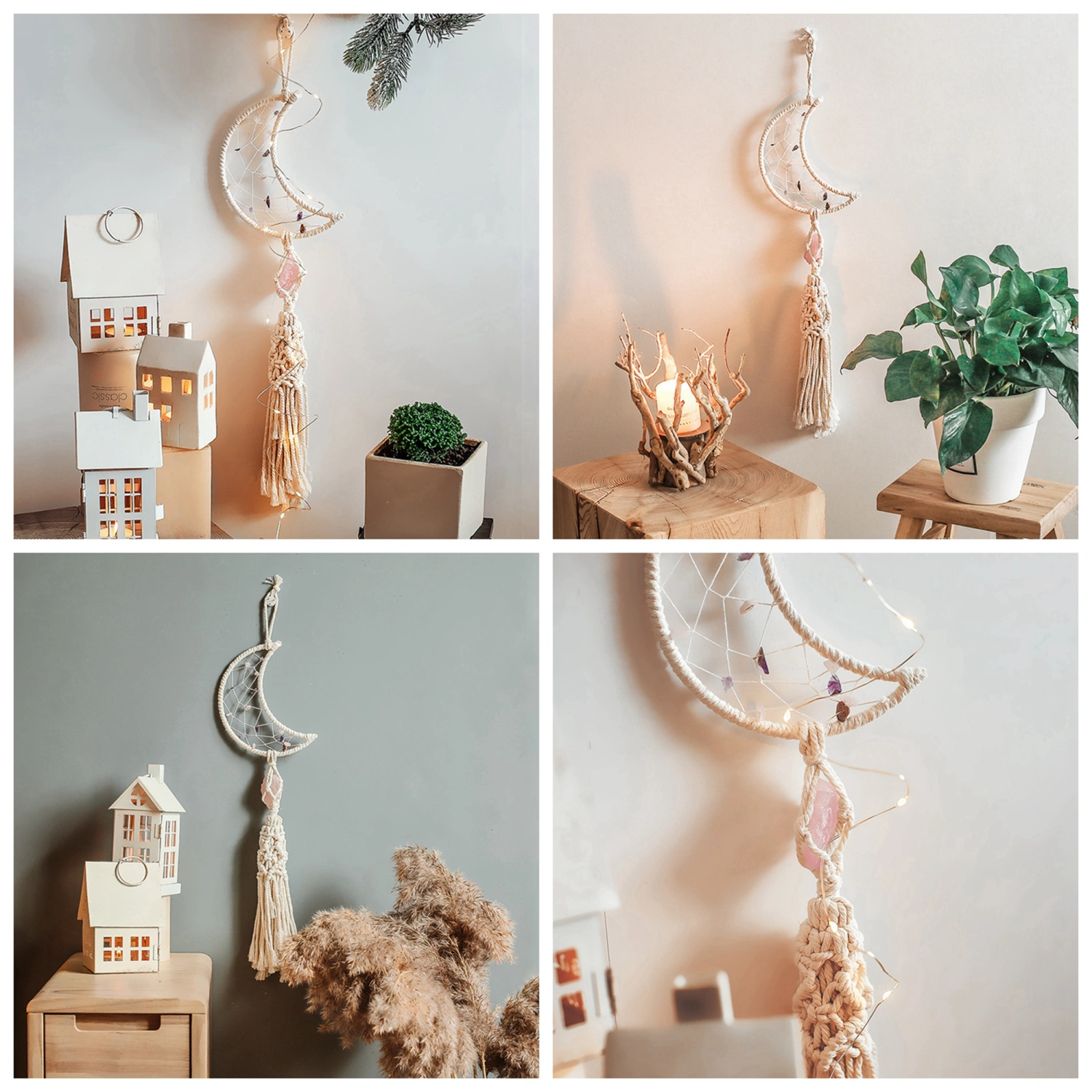 Dream Catcher Pendant, Moon Decoration Woven Bohemian Style