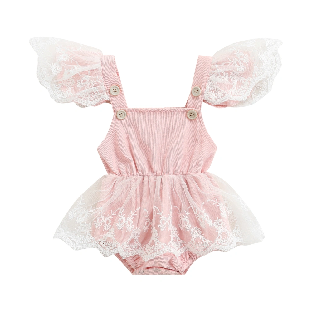 Baby Sleeveless Romper with Lace Stitching, Adjustable Clothing