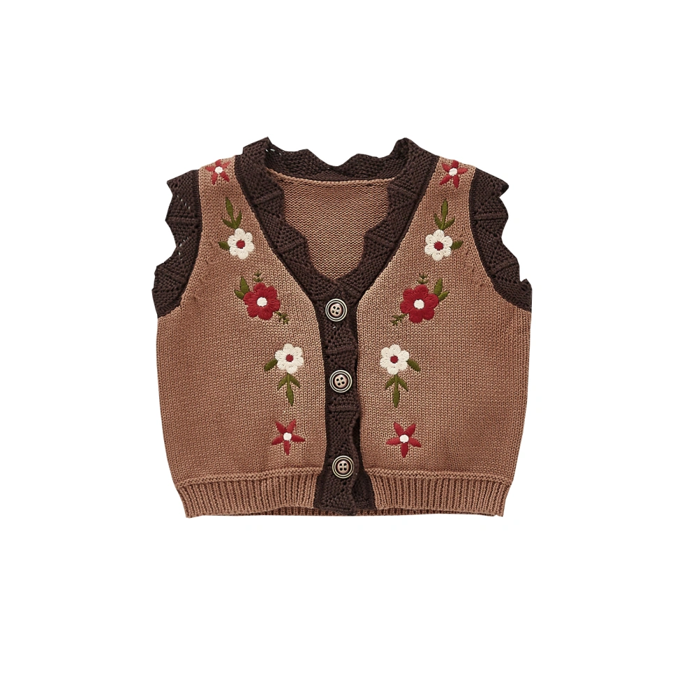 Baby Girl Knitted Sweater Vest Embroidery Flowers Sleeveless Waistcoat