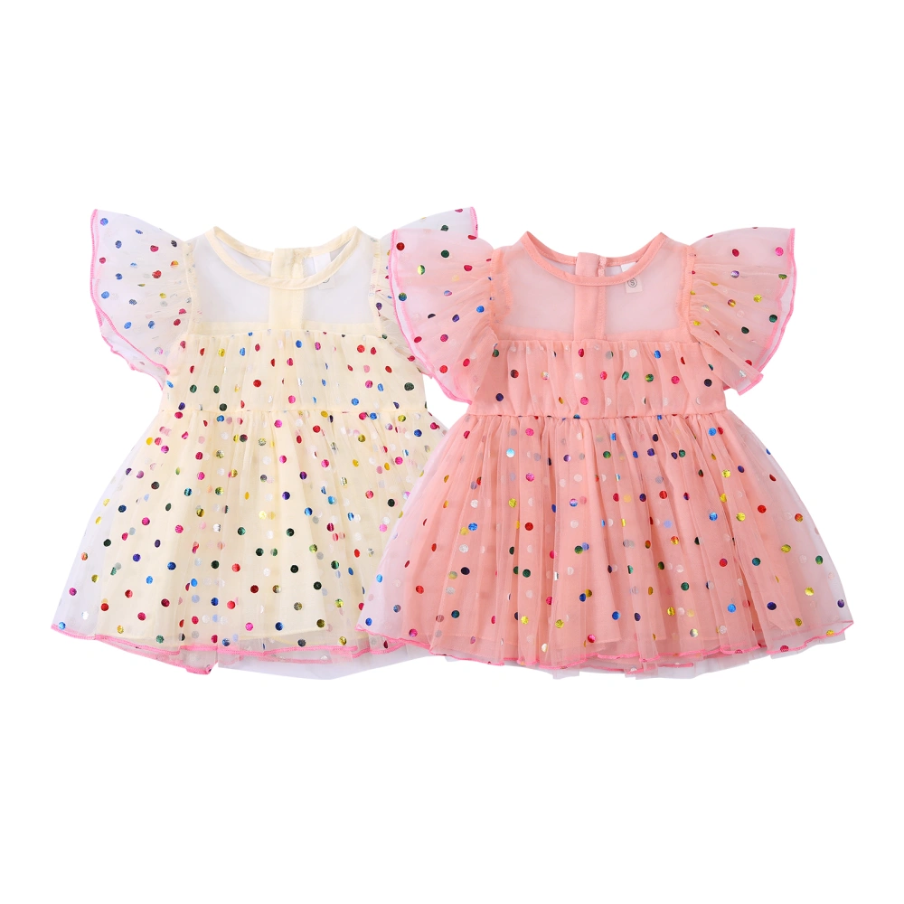 Baby Short-sleeved Mesh Dress with Colorful Polka Dot Clothing