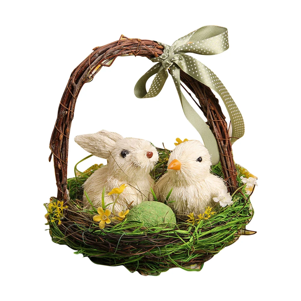 Handmade Straw Chicken And Rabbit Basket, Cute Home Decorations