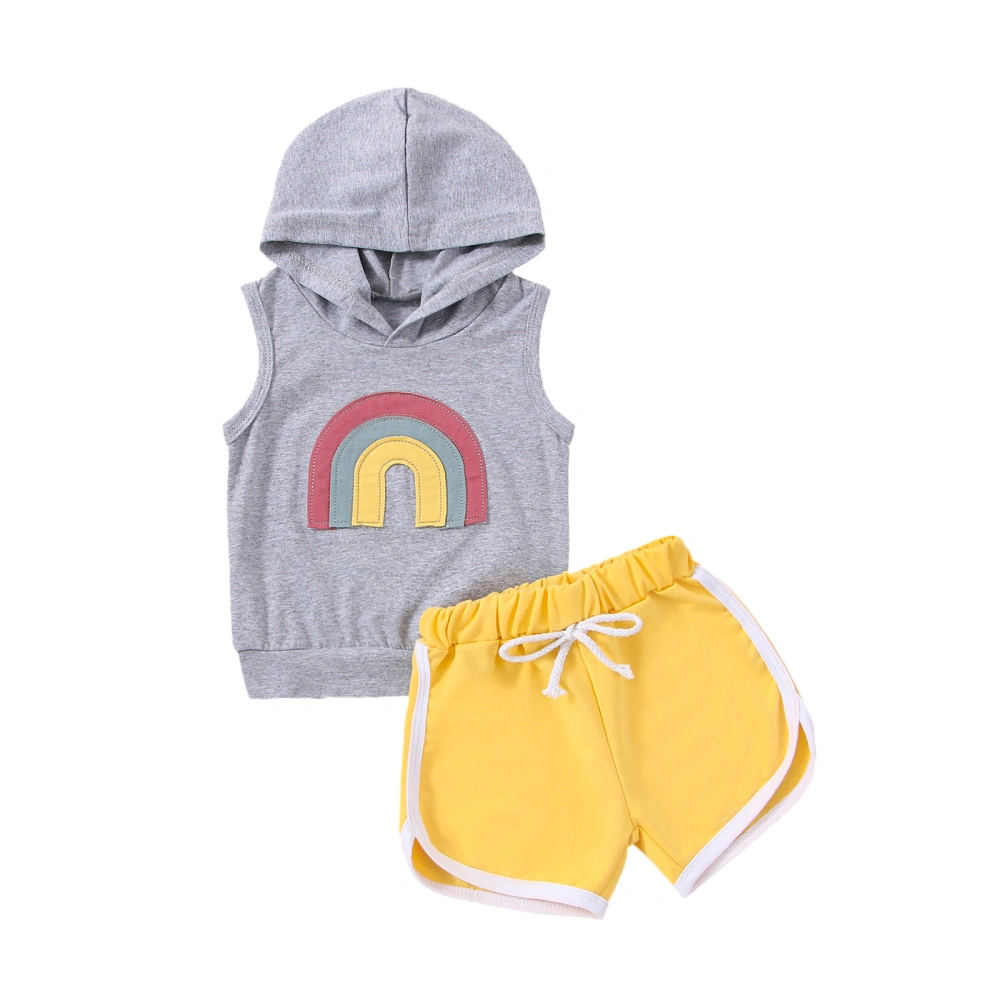 Baby Boy Shorts Suit Rainbow Hooded Vest Tops + Color Matching Shorts 