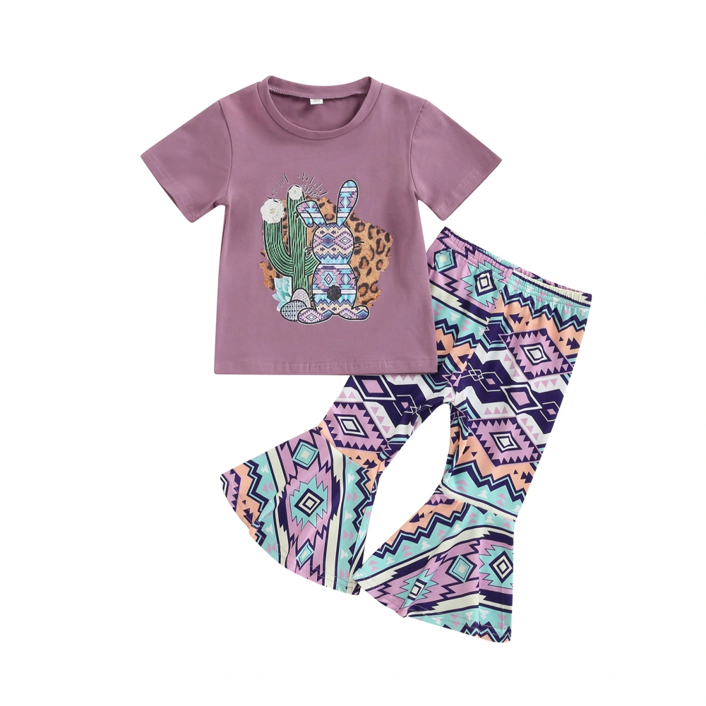 Children Girl Trouser Suits Short-sleeved Tops Geometric Flared Pants