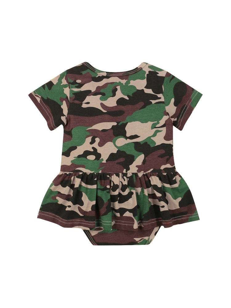 Baby Camouflage Romper Dress, Short Sleeve O-neck Short Jumpsuit