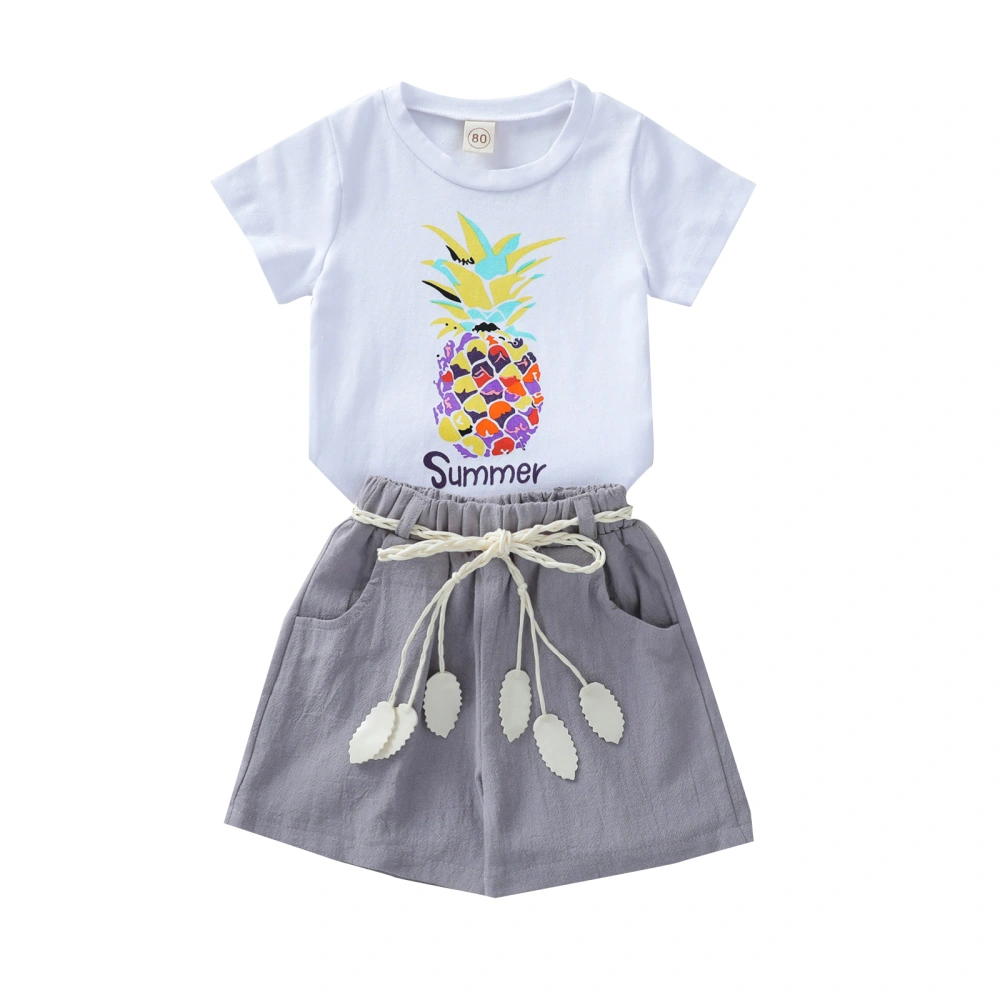 Girls Pants Suit, Print T-shirt, Elastic Waist Shorts and Waistband