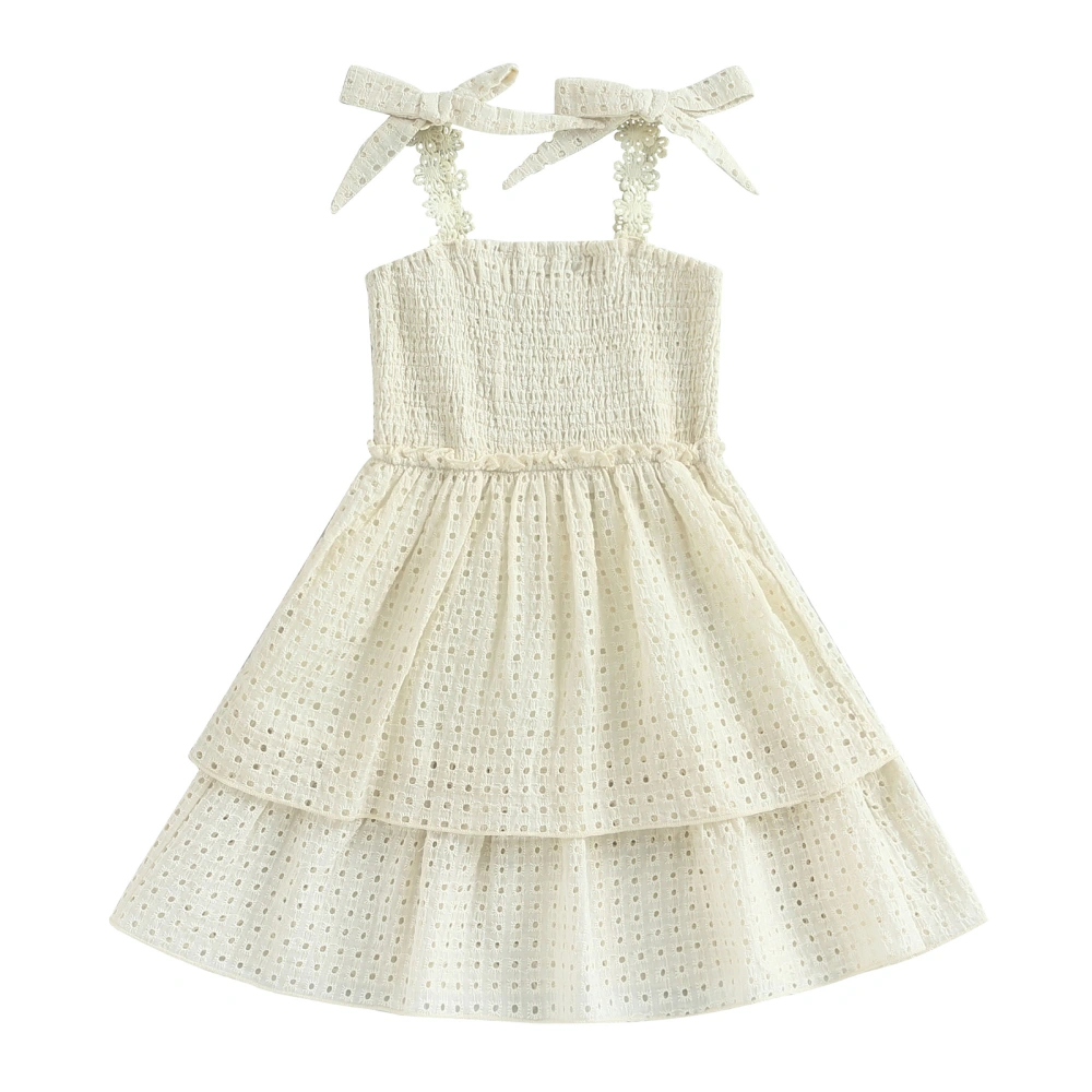 Toddler Girl Summer Dress Sleeveless Bow Shoulder Layered Ruffle Dress