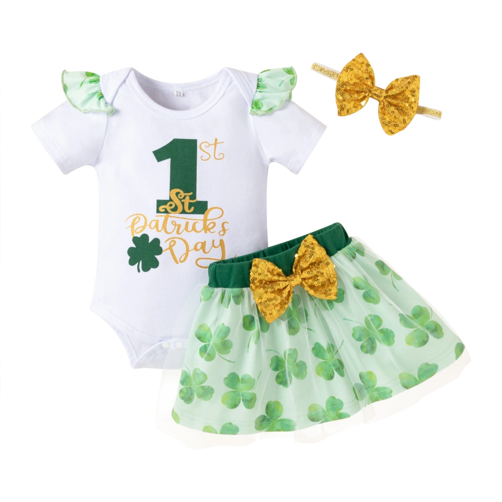 Baby Girls Romper Set, Letters Print Romper with Skirt Headband