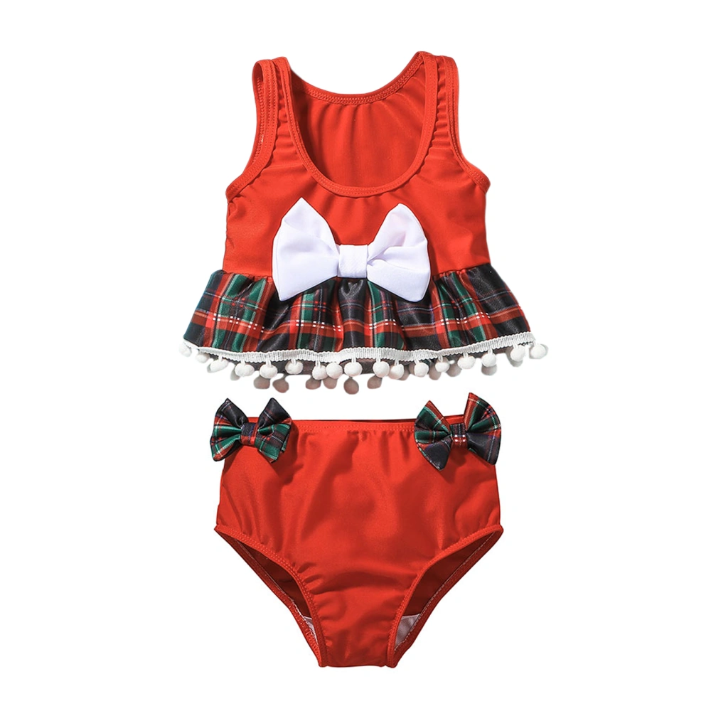 Bathing Suits, Sleeveless U-shaped Neck Tassel Tops with Bow + Shorts