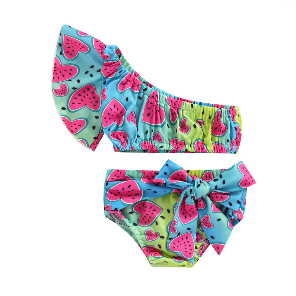 Baby Girls Bikini Set, Watermelon Print One Shoulder Tops with Briefs