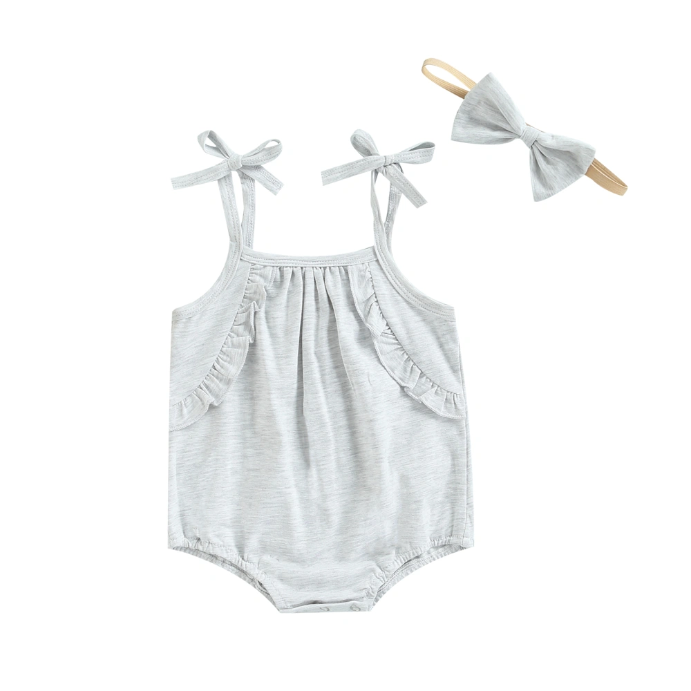 Baby Girls Romper Set, Sleeveless Romper with Bowknot Hairband