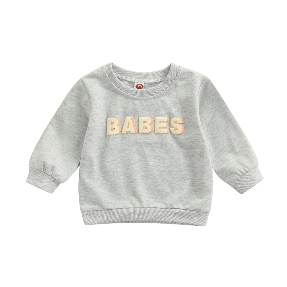 Toddler Girls Boys Gray Long Sleeve Round Neck Letter Print Sweatshirt