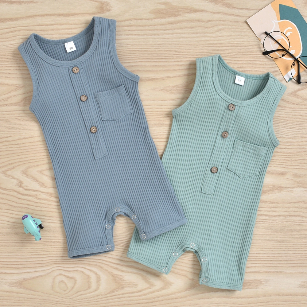 Newborn Baby’s Fashion Solid Color Round Neck Vest Style Jumpsuit