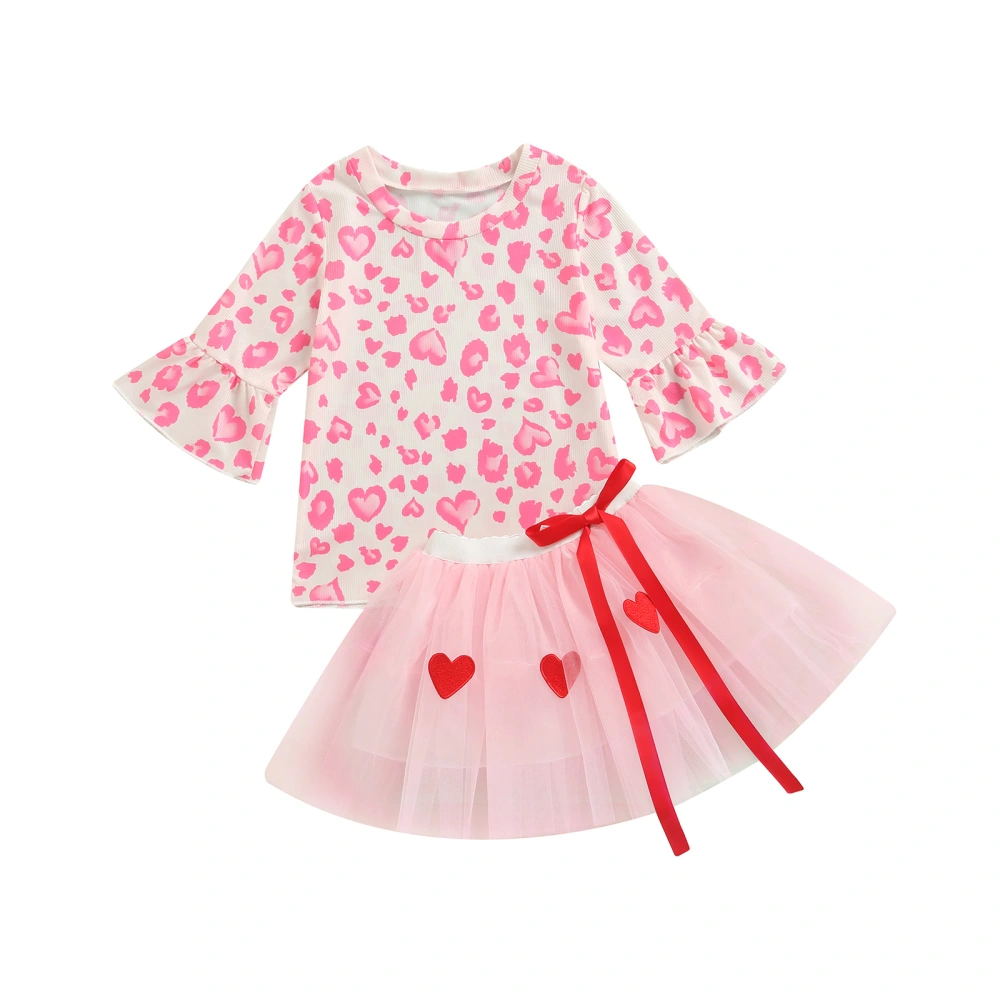 Little Girl Skirt Set, Flared Long Sleeve Tops Elastic Tulle Skirt 