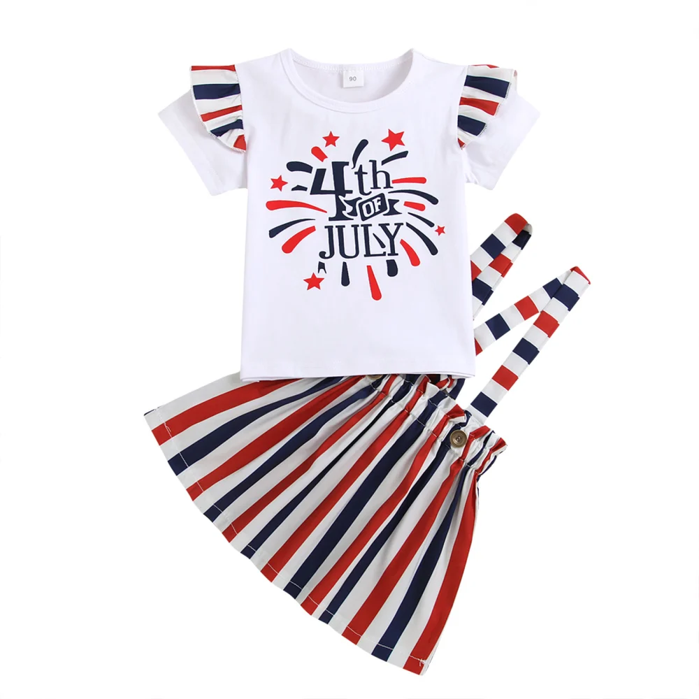 Independence Day Outfits, Letter Print T-shirt + Suspender Skirt