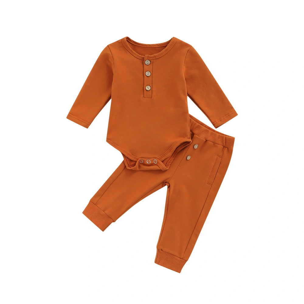 Baby Girls Romper Set, Long Sleeve Romper with Elastic Waist Pants