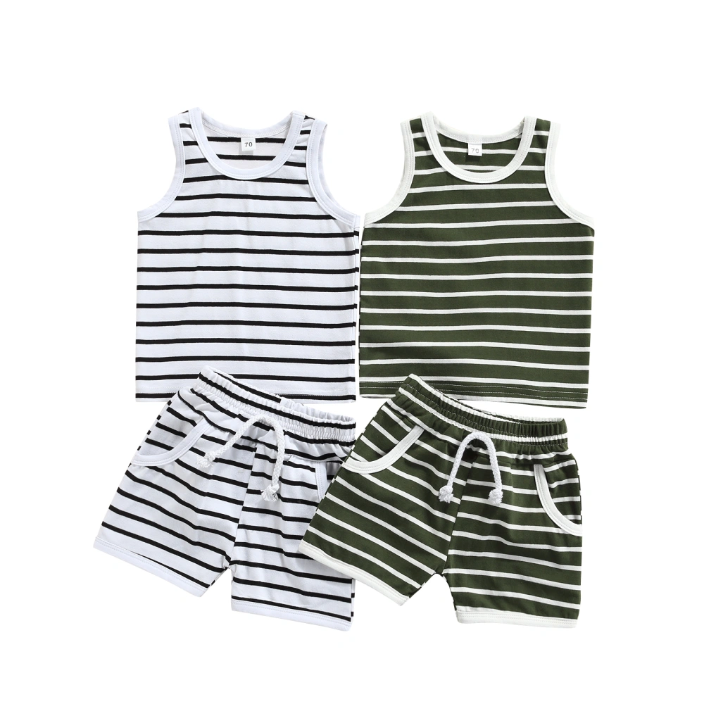 2Pcs Baby Boy Summer Outfits, Striped Print Tank Tops + Shorts