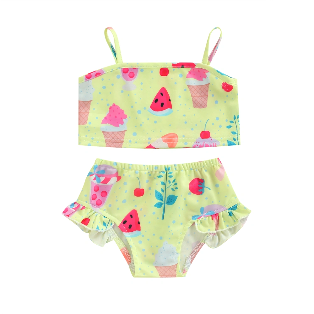 Baby Girls 2 Pieces Bikini Set, Fruit Print Sling Vest + Shorts Suit