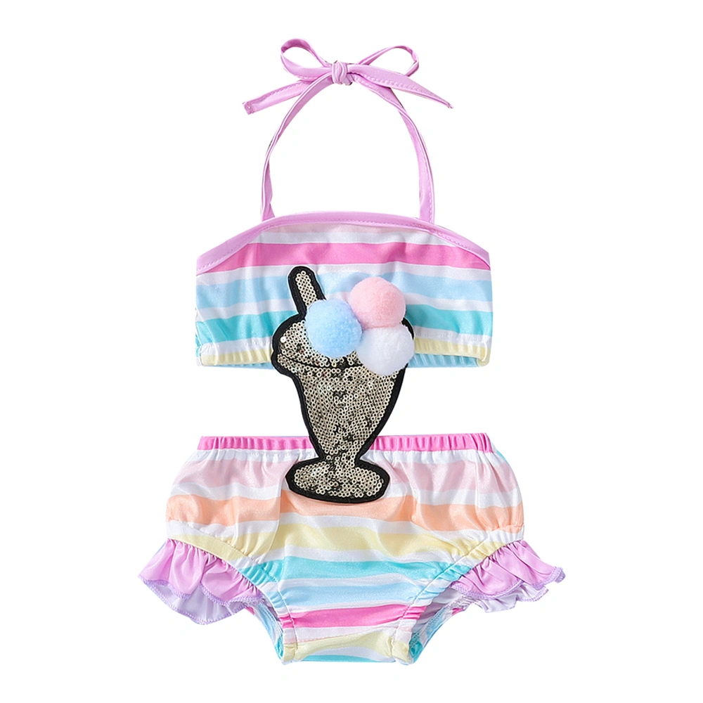 Baby Girl Colorful Stripes Swimwear Halterneck One-piece Swimsuit