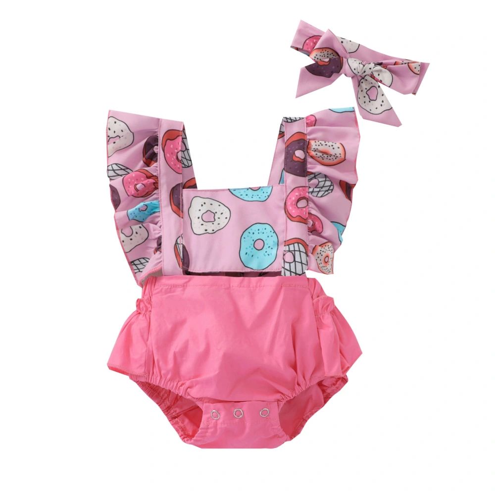 Baby Girls 2Pcs Summer Outfits, Cute Doughnut Print Romper + Headband