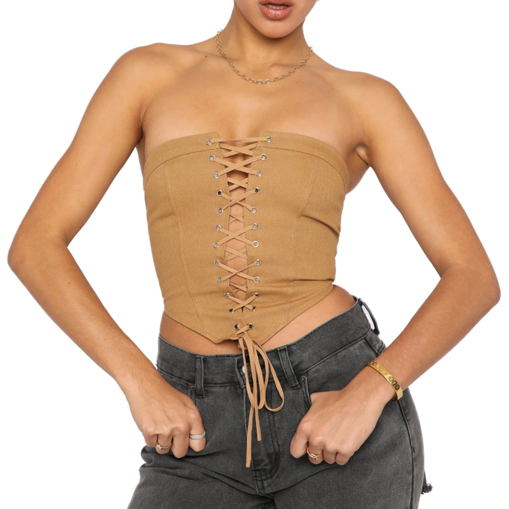 Women Tube Tanks Tops with Adjustable Cross Straps Skinny Clothing