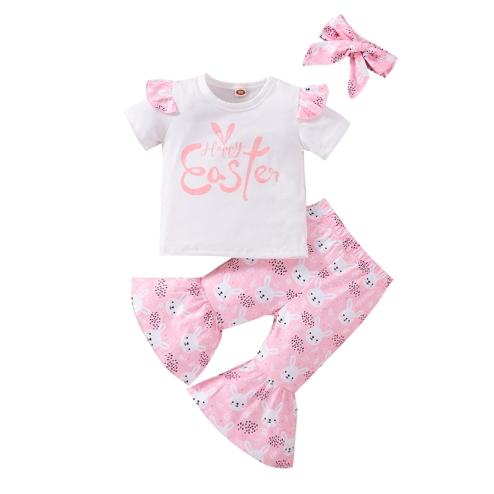 Girl Easter Letter Short Sleeve T-shirt + Rabbit Trousers + Headband