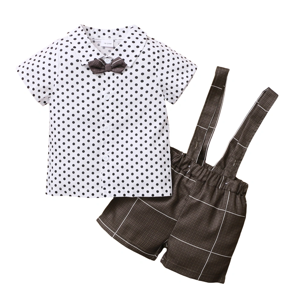 Kids Boys Gentleman Outfit Dot Print T-shirt with Bowtie and Shorts