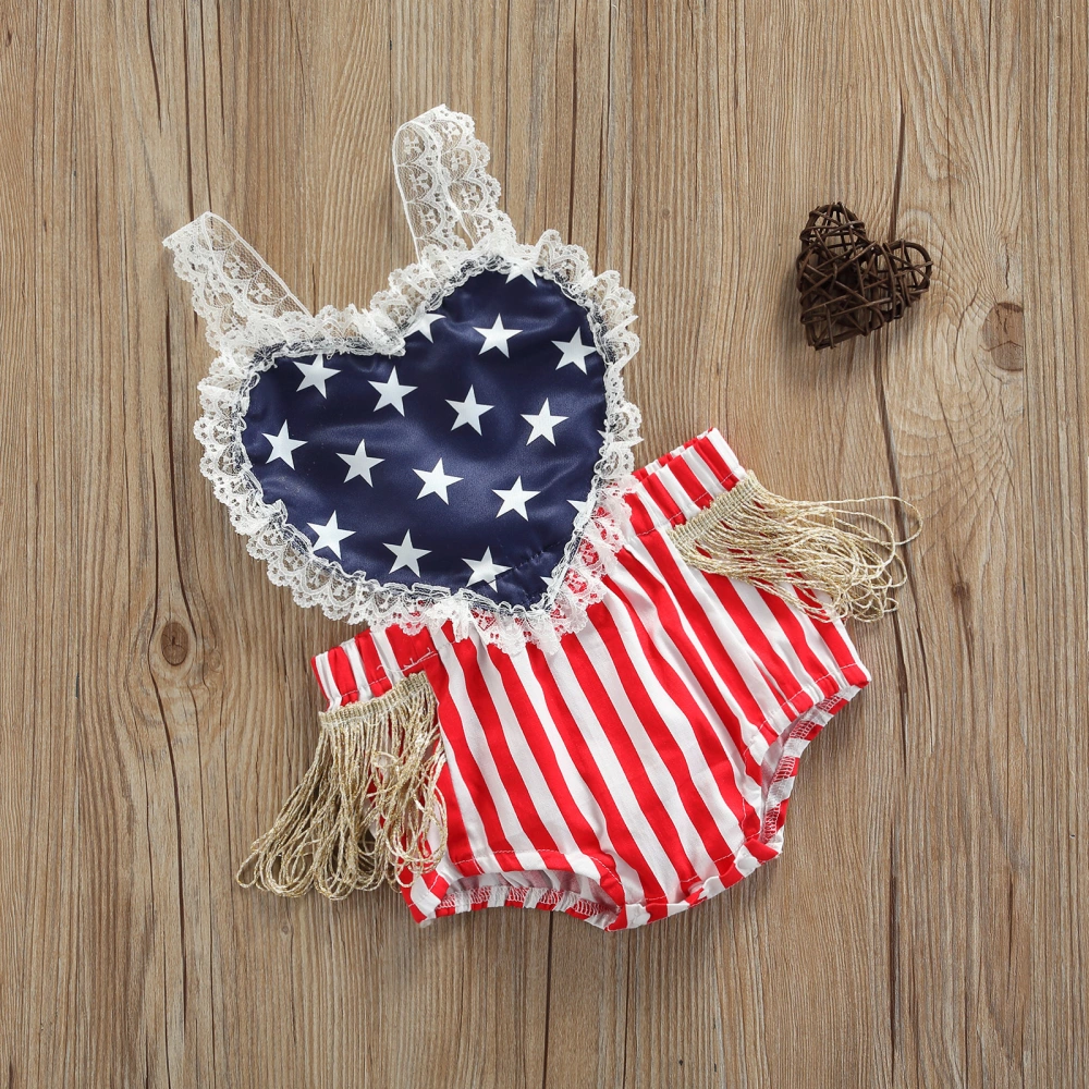 Independence Day Baby Girls Romper, Heart Splicing Suspender Jumpsuit