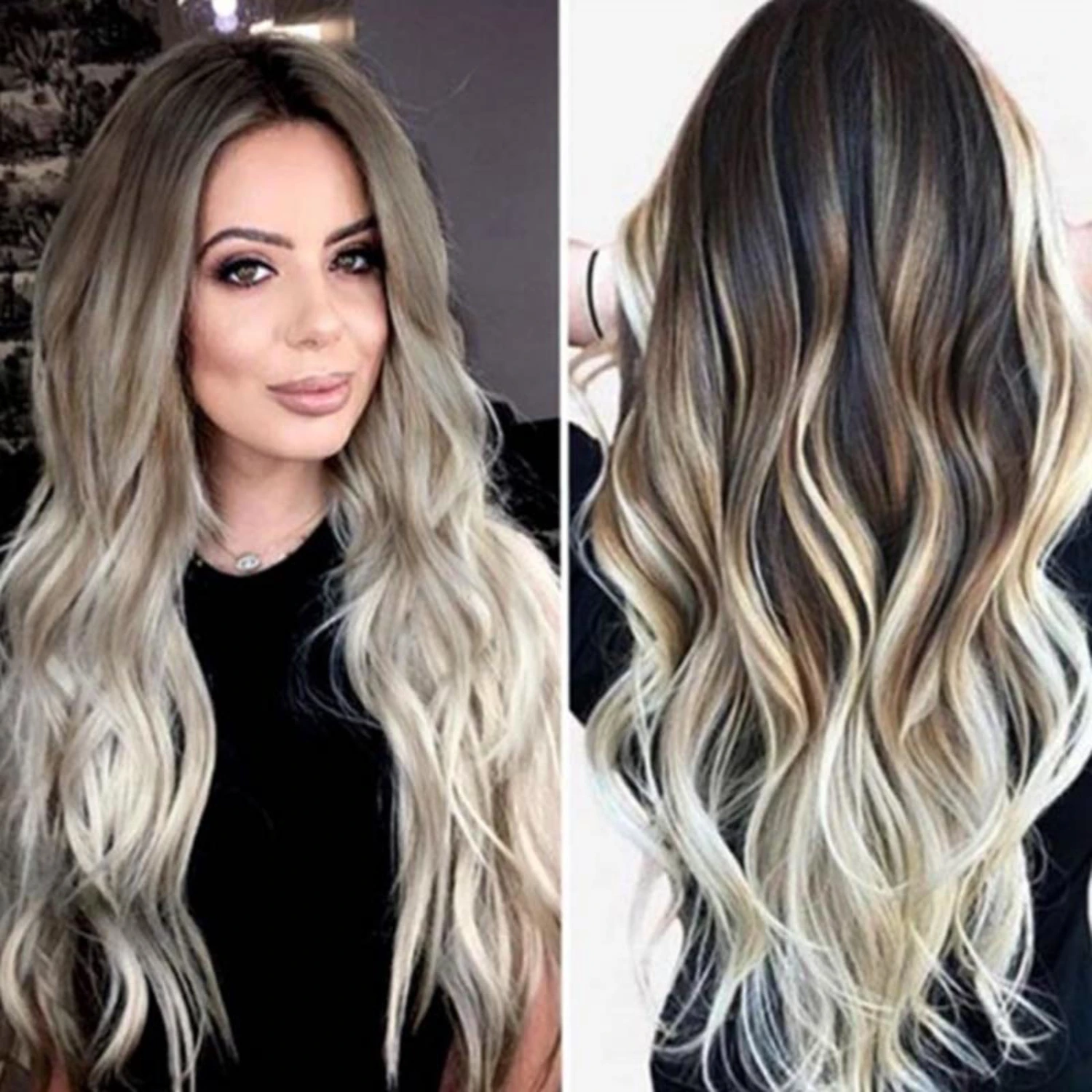 Women's Wavy Wig, Natural Looking Long Ombre Grey Blonde Wig