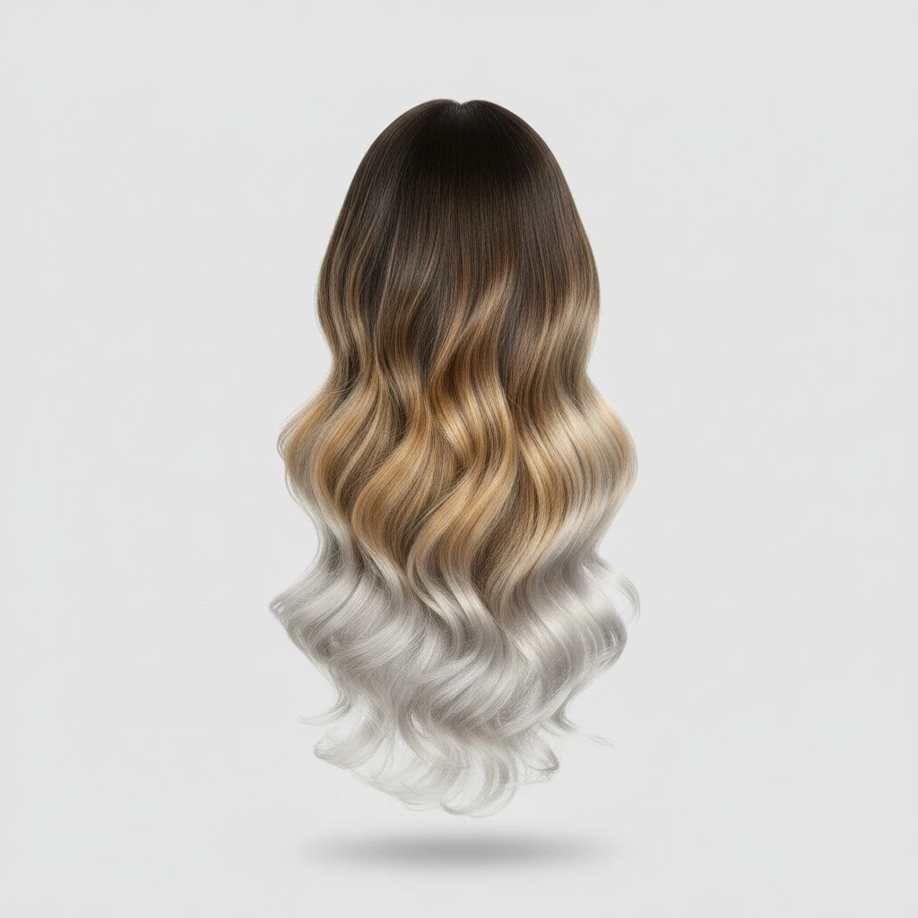 Women's Wavy Wig, Natural Looking Long Ombre Grey Blonde Wig
