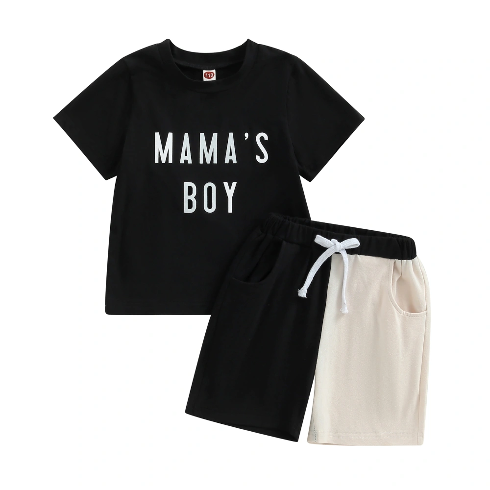 Boys Shorts Set, Short Sleeve Letters T-shirt Contrast Color Shorts