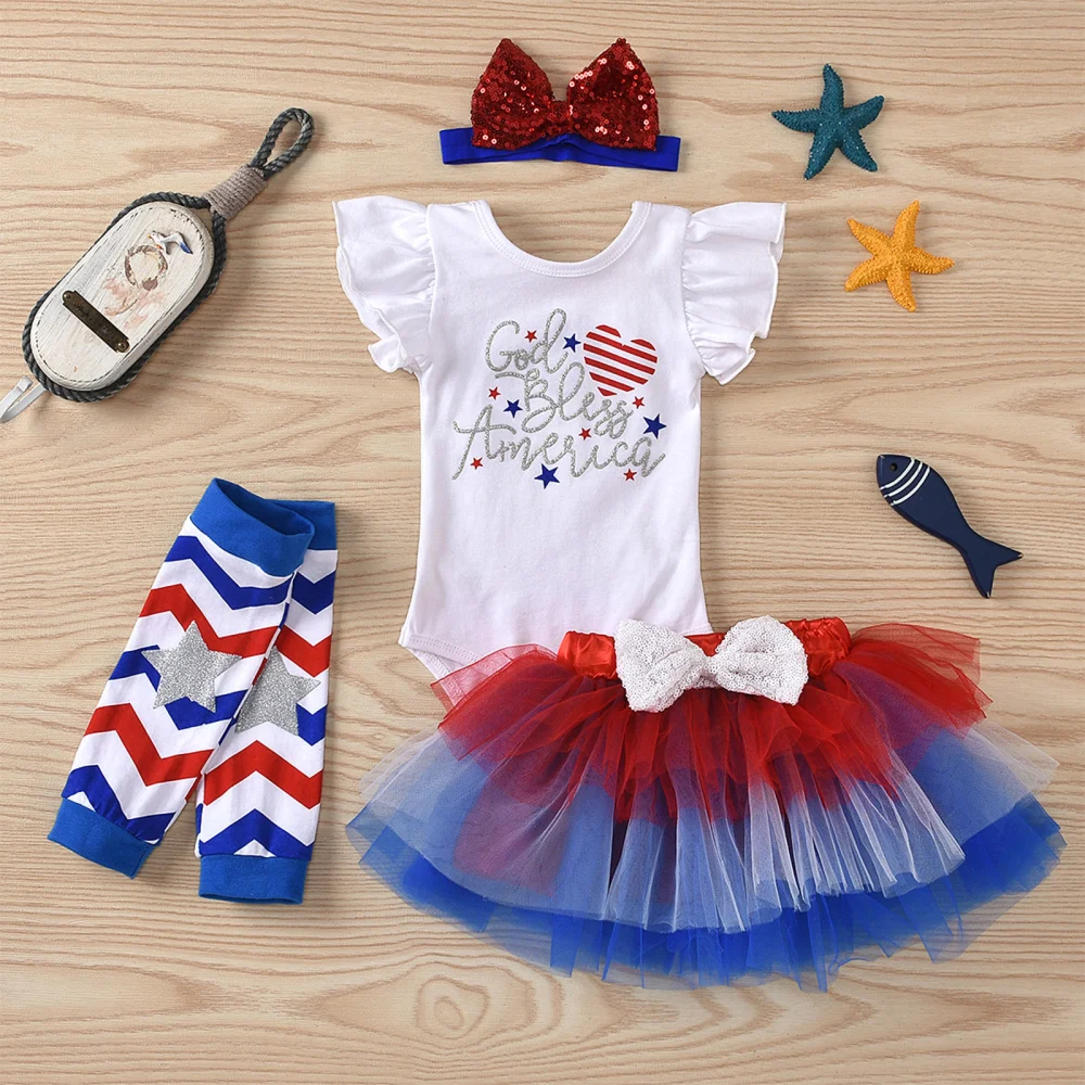 4Pcs Baby Girls Outfit, Romper + Tutu Skirt + Leg Warmer + Headband