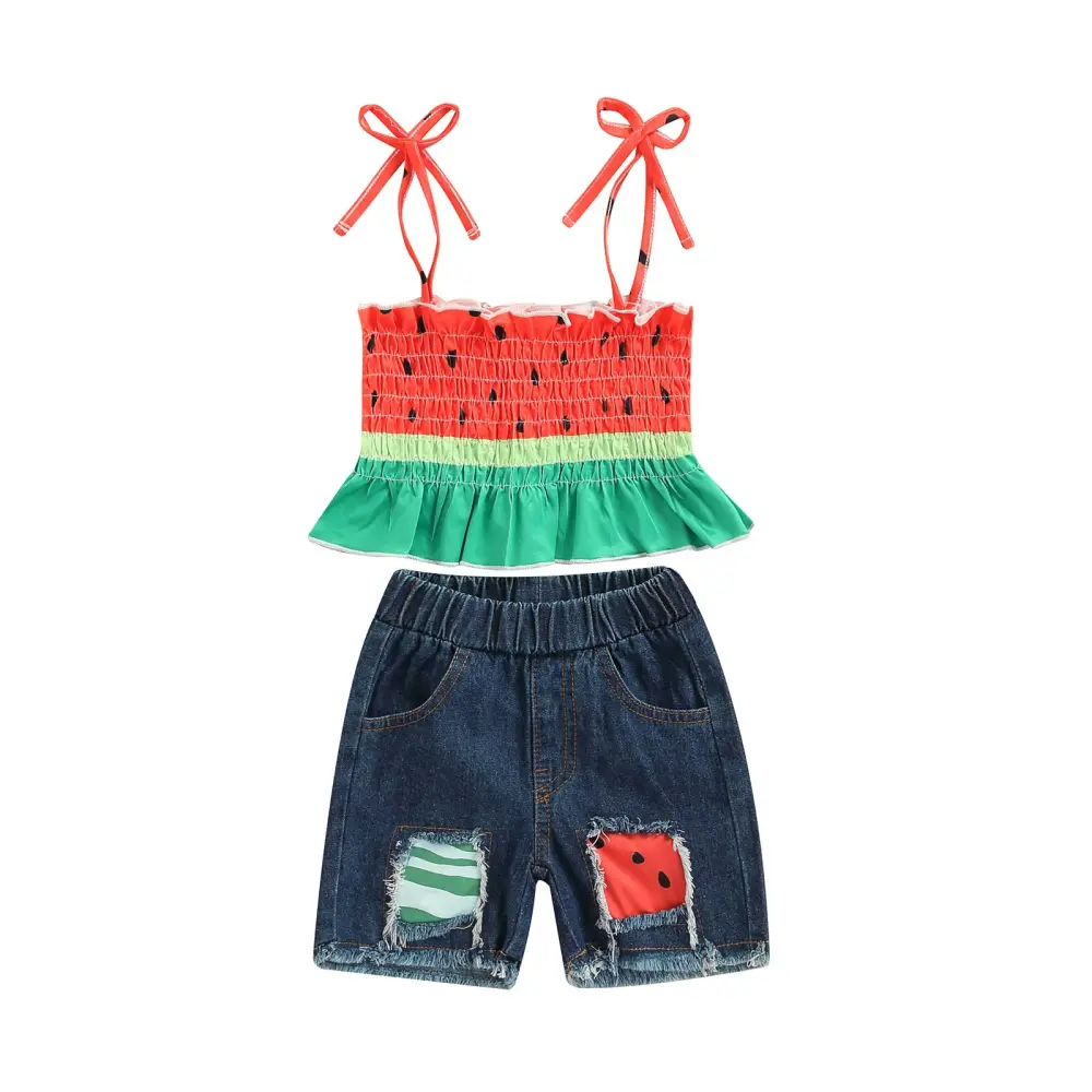 Baby Girl Shorts Suit Fruit Print Sling Tops Elastic Waist Shorts