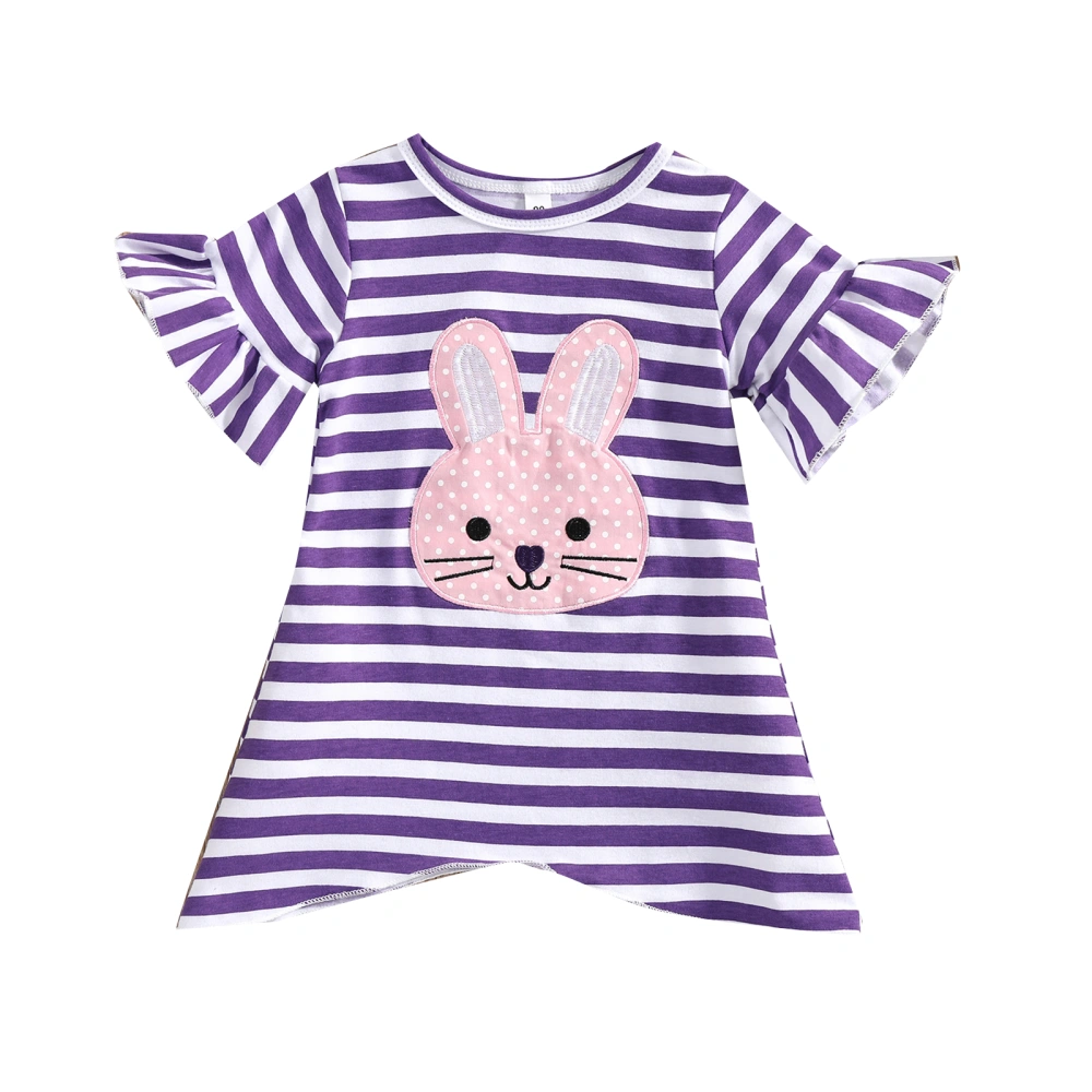 Girl Summer Dress, Stripe Bunny Print Ruffle Short Sleeve O-Neck Dress