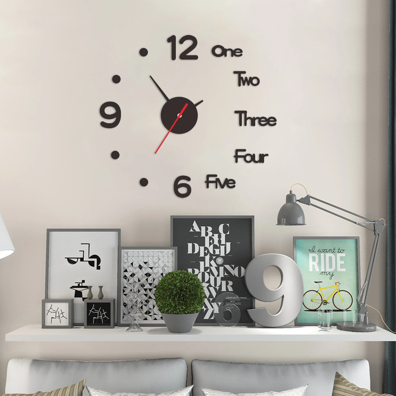 12-hour DIY Wall Clock, Silent Scanning Movement Clock Sticker