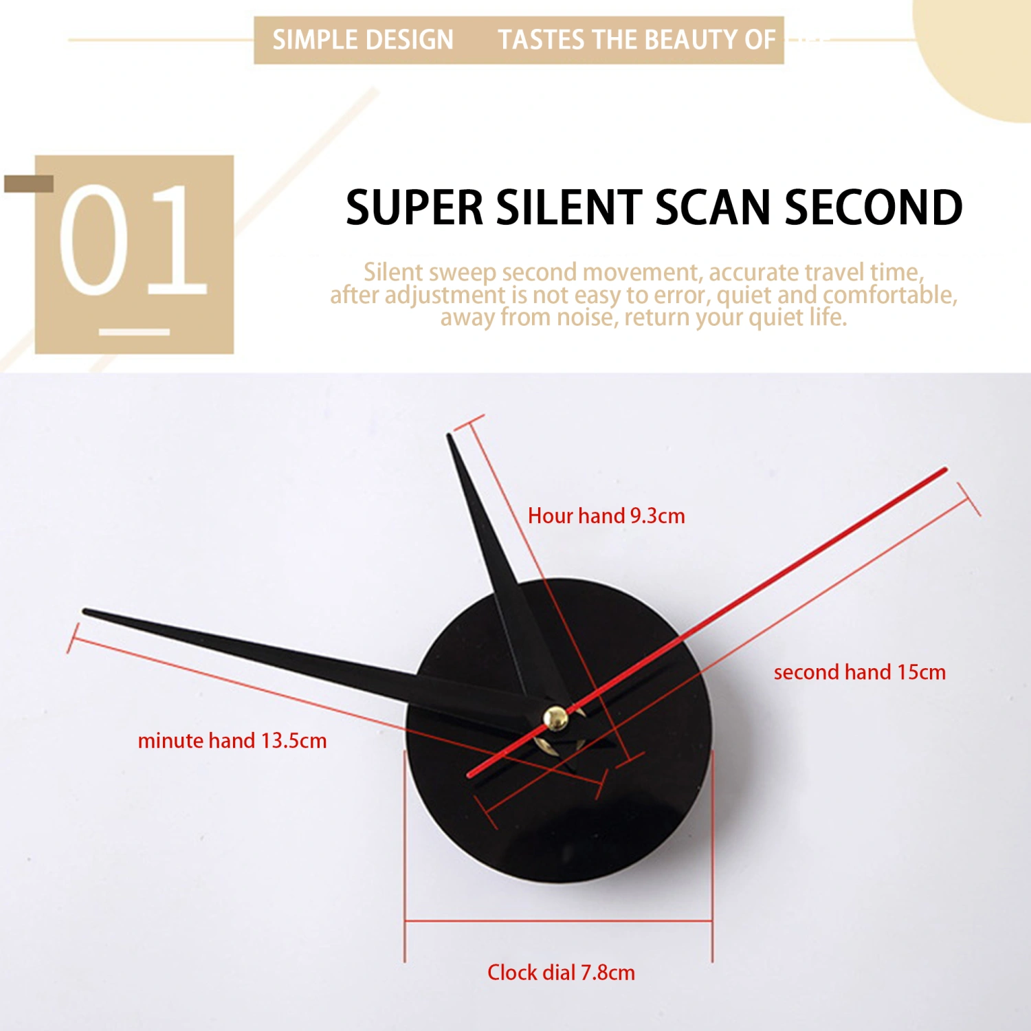 12-hour DIY Wall Clock, Silent Scanning Movement Clock Sticker