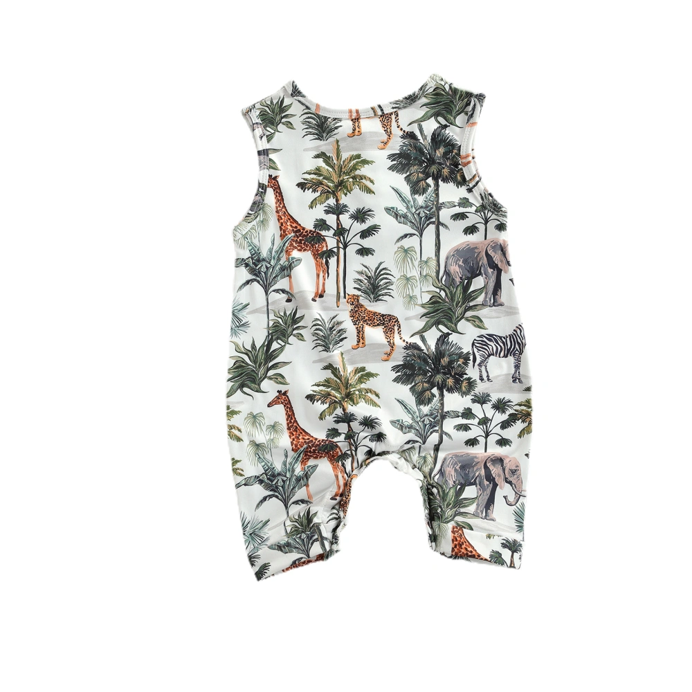 Baby Sleeveless Romper Animal Tree Print Button Front Jumpsuit