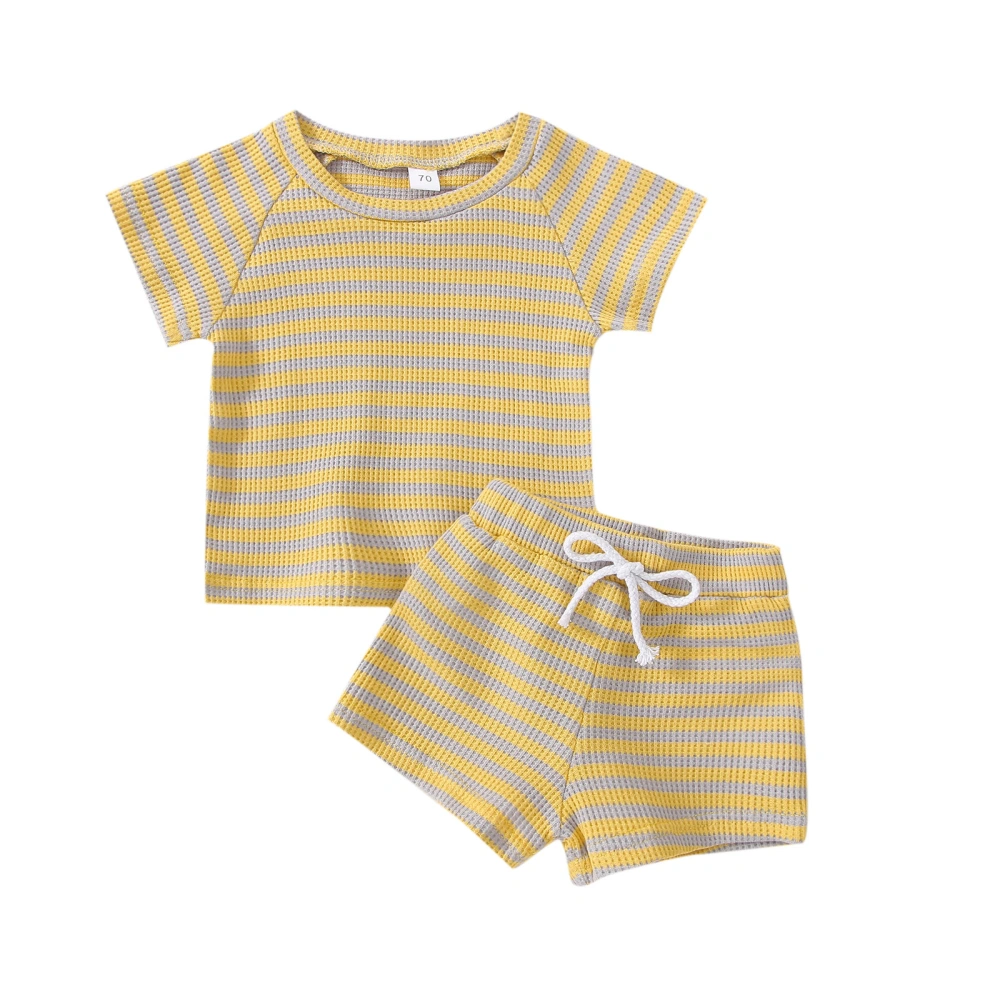 Toddler Girls Short Sleeve Round Neck T-shirt + Striped Shorts