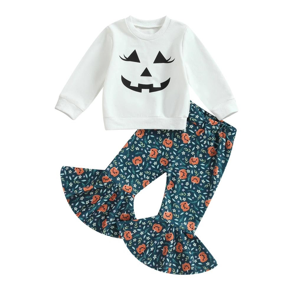 Baby Girl Halloween Outfits Sweatshirt + Pumpkin Floral Print Pants