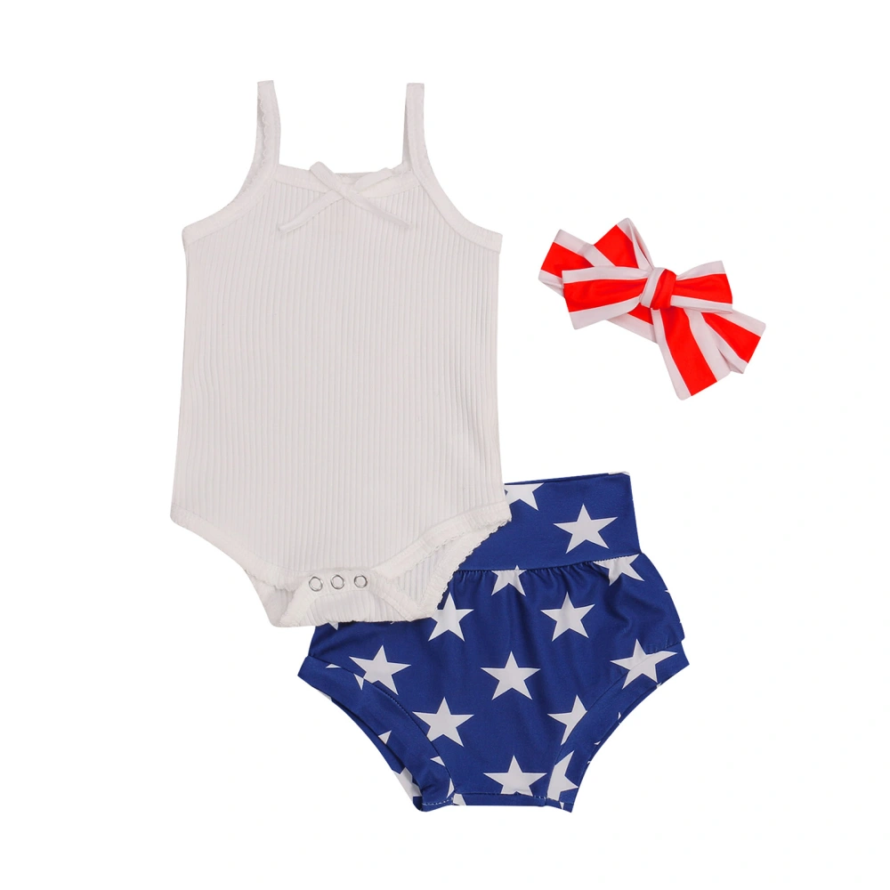 Baby Girl’s Suspender Romper and Stars/Stripe Shorts with Headband