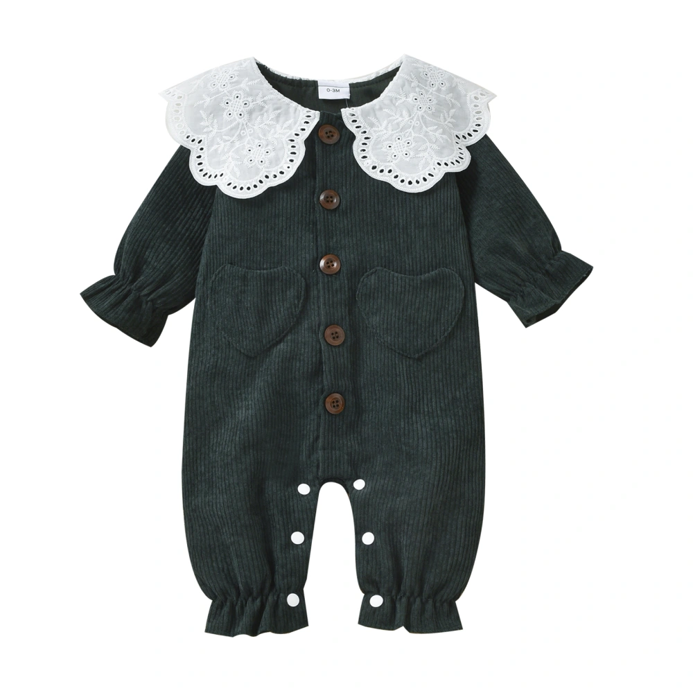 Baby Girl Romper Long Sleeve Peter-Pan Collar Button Corduroy Jumpsuit