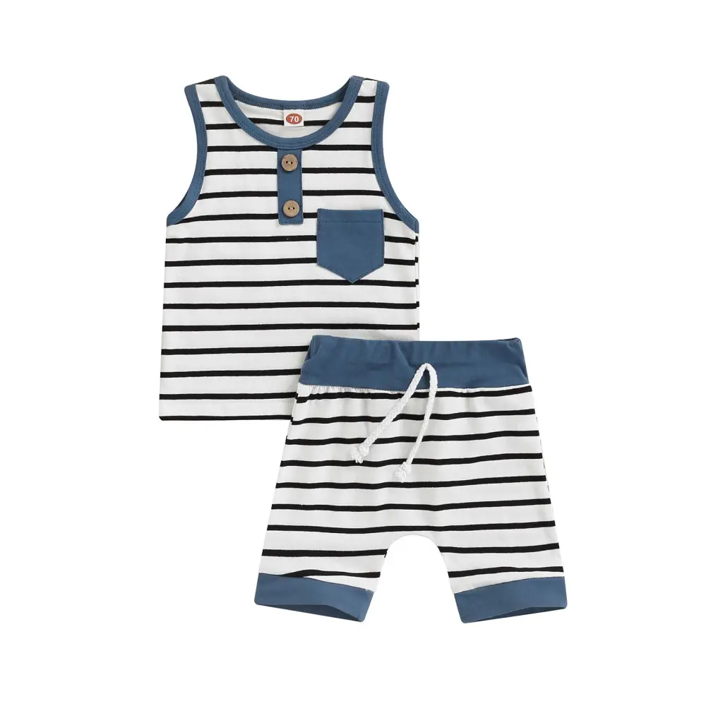 Little Boy Shorts Set, Round Neck Tops Elastic High Waist Shorts 