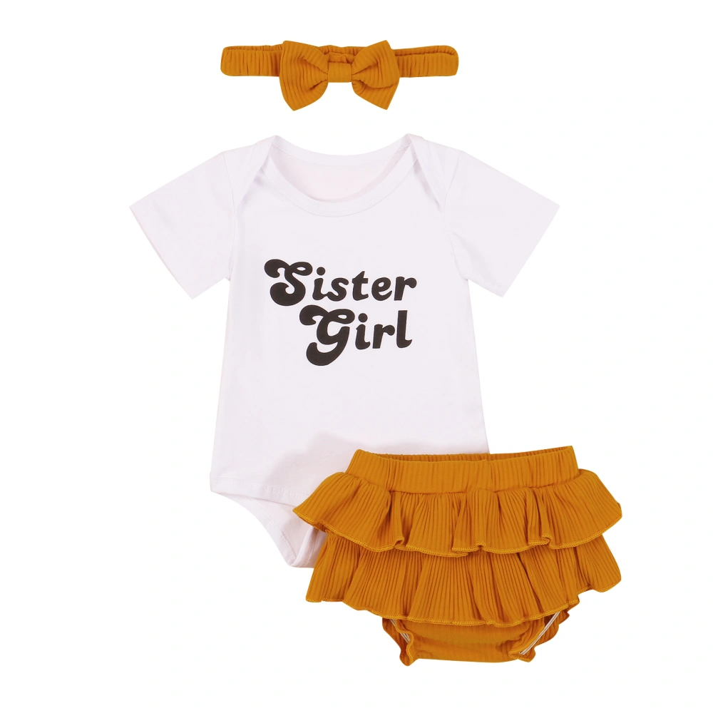 Baby Summer Tracksuits, Girls Romper + Solid Color Pantie + Headband