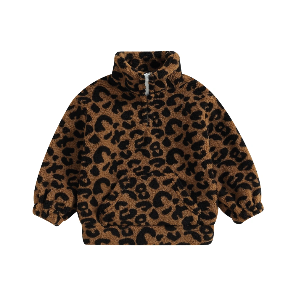 Toddler Winter Jacket Fuzzy Long Sleeve Leopard Sweatshirt Kid Coat