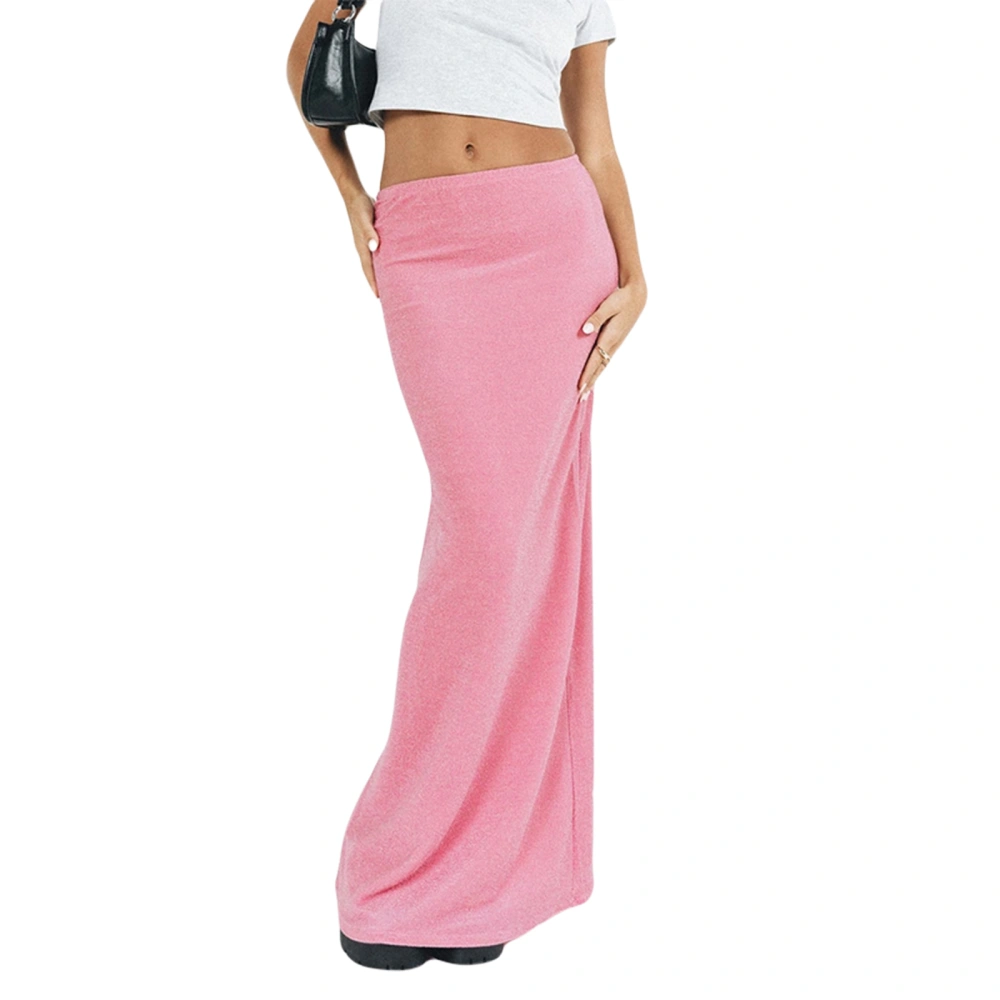 Women's Bodycon Long Skirt, Mid Waist Solid Color Aesthetic Midi Skirt